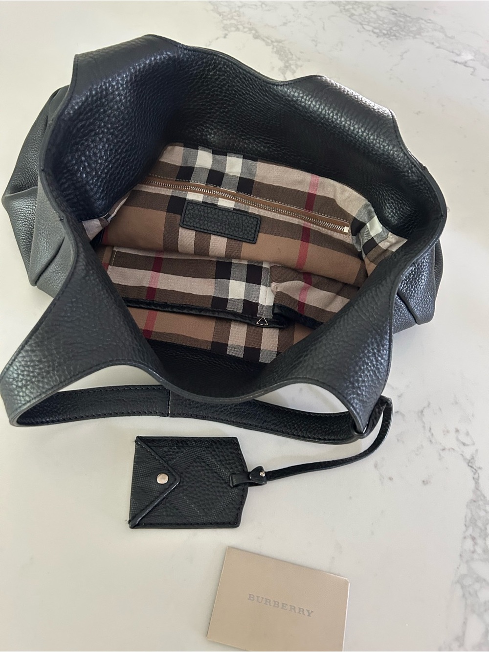 Burberry Black grained calfskin Leather Tote with Classic Check Interior